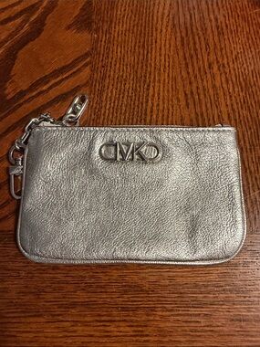 Michael Kors Metallic Silver Leather Wristlet Pouch